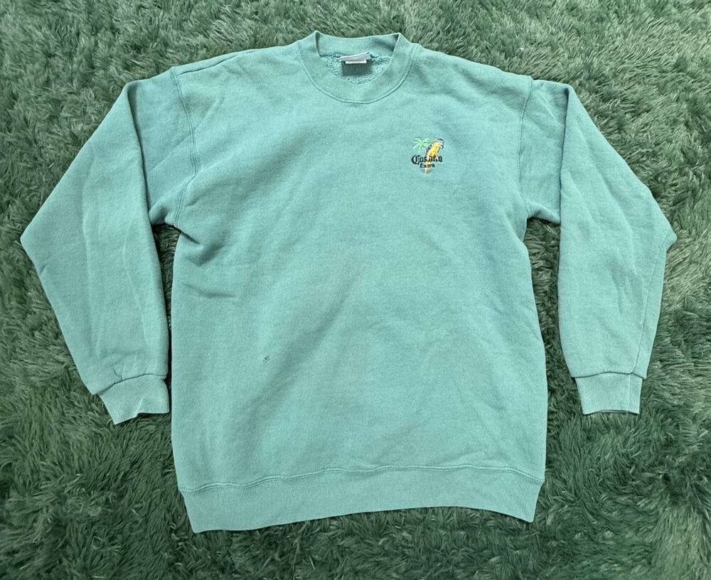 Vintage Lee Heavyweight Corona Extra Parrot Embroidered Sweatshirt Teal XL USA